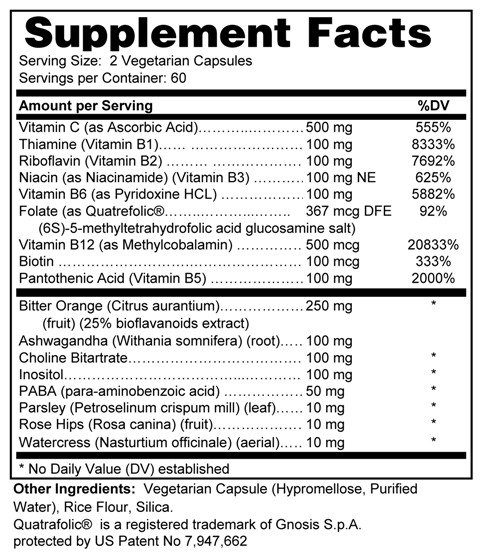 Supplement facts forAdrenal Nutritional Support 120s