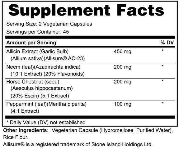 Supplement facts forAllicin 90s