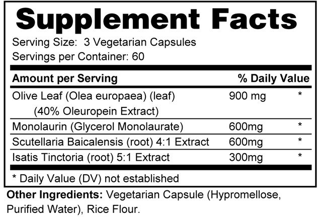 Supplement facts forV Immune Support