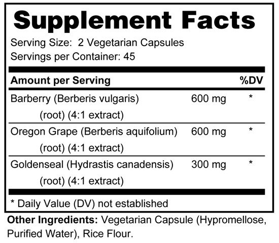 Supplement facts forBerberine Herbal Complex 90s