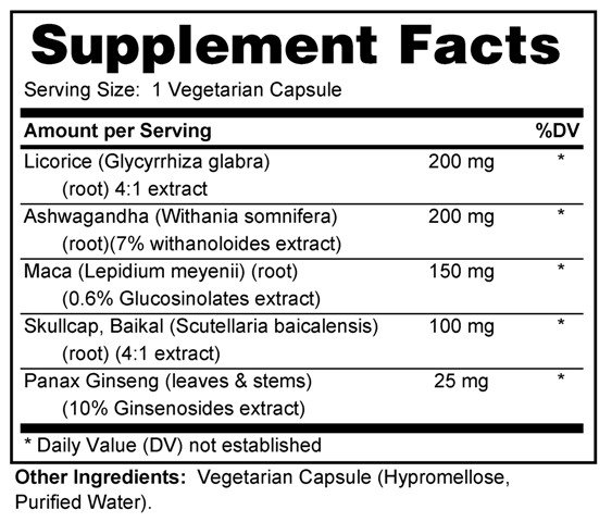Supplement facts forBurn Out Relief 60s
