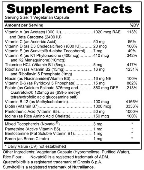 Supplement facts forChildren's Multi Vitamin 60s