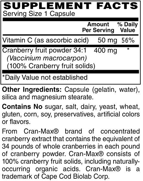 Supplement facts forCranberry 120s