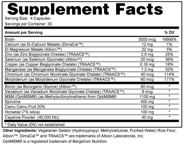 Supplement facts forDerma Health 120s