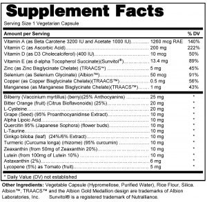 Supplement facts forEye Care 60s