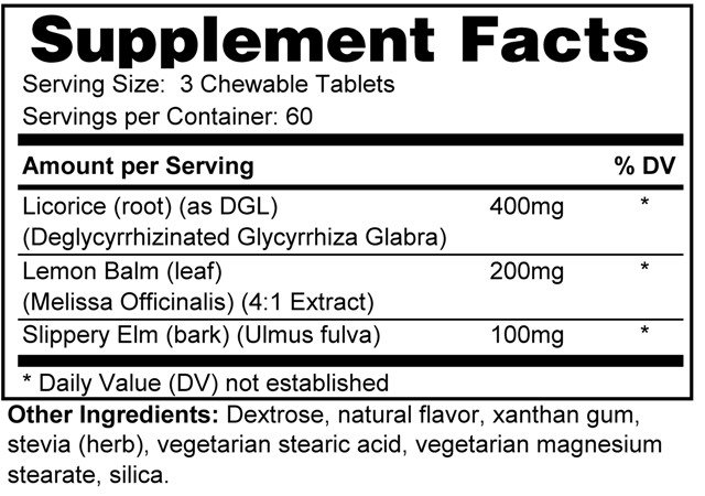 Supplement facts forGastric Chews 180s