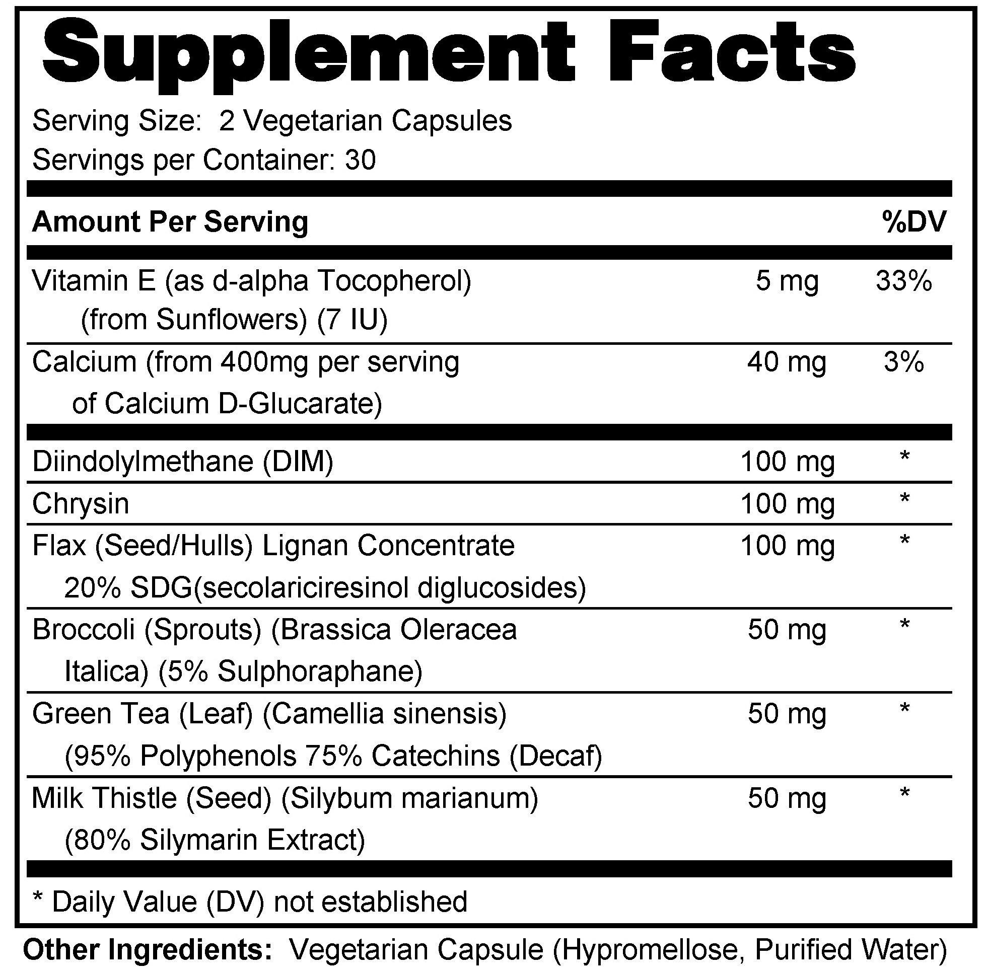 Supplement facts forEstro Balance