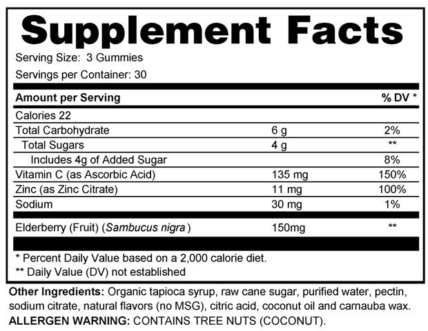 Supplement facts forImmune Gummies with Elderberry