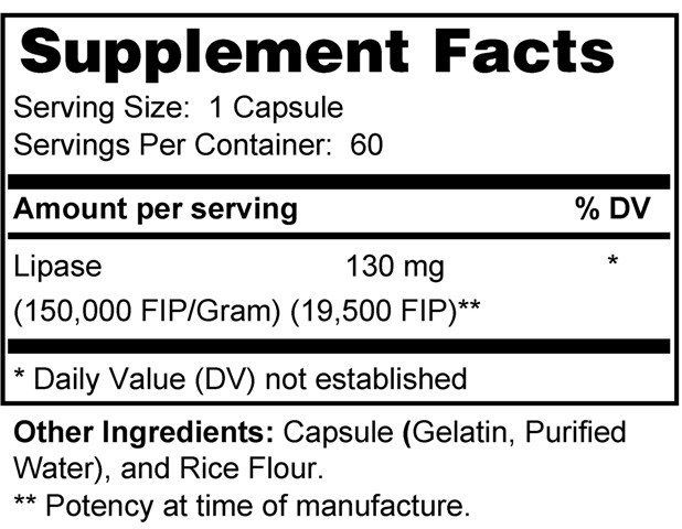 Supplement facts forLipase 60s