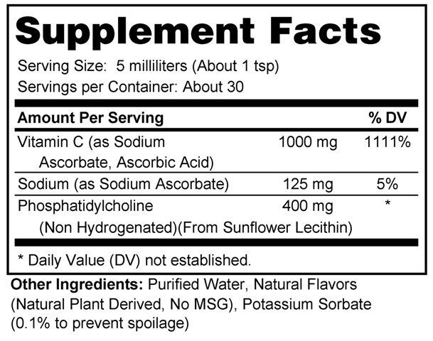 Supplement facts forLiposomal Vitamin C 5oz