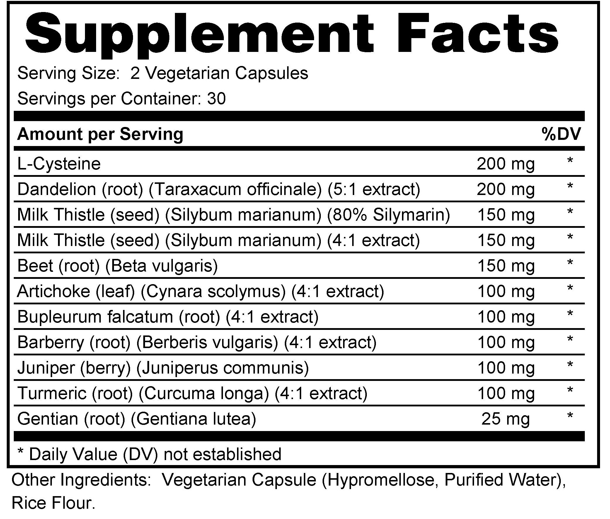 Supplement facts forLiver 60s