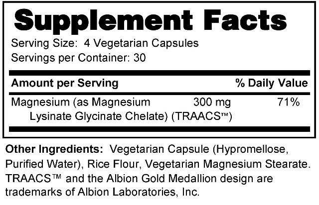 Supplement facts forMagnesium Capsules 120s