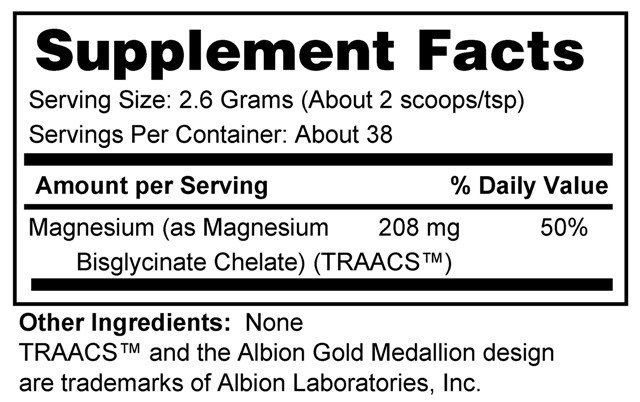 Supplement facts forMagnesium Powder 100gr