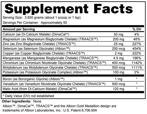 Supplement facts forMineral Powder 180gr