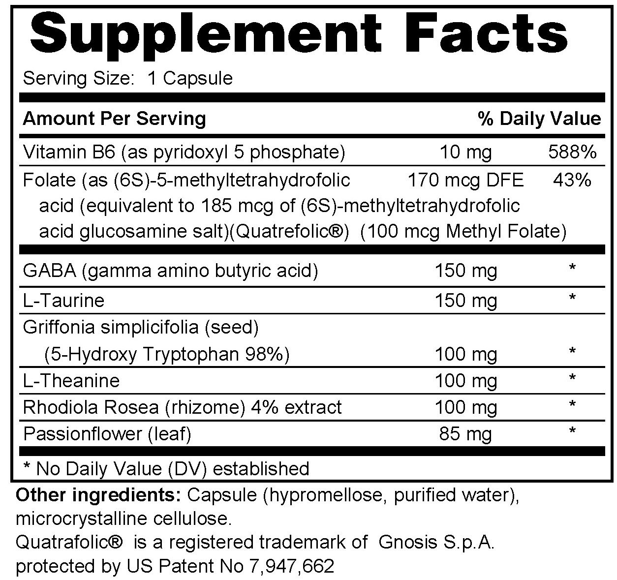 Supplement facts forMood Elevate 90s