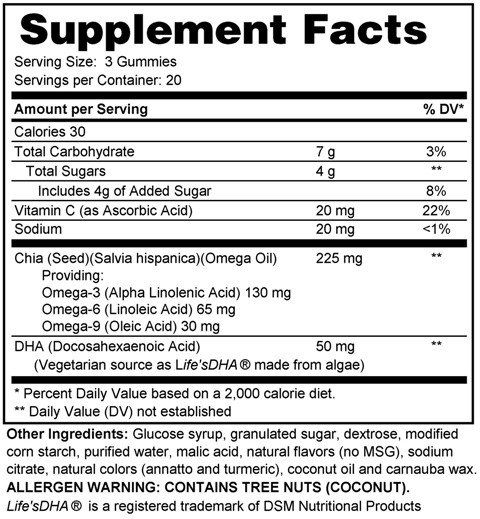 Supplement facts for369 Plus DHA