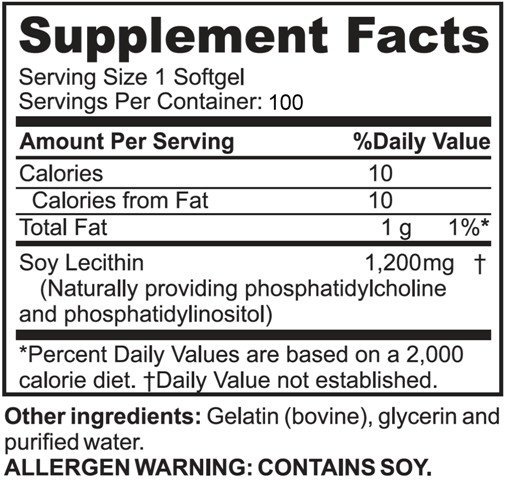 Supplement facts forPhos Choline 100s