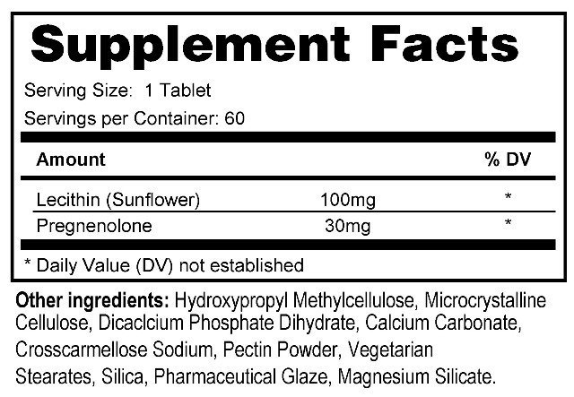 Supplement facts forPregnenolone 60s