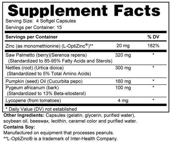 Supplement facts forProstate Support 60s