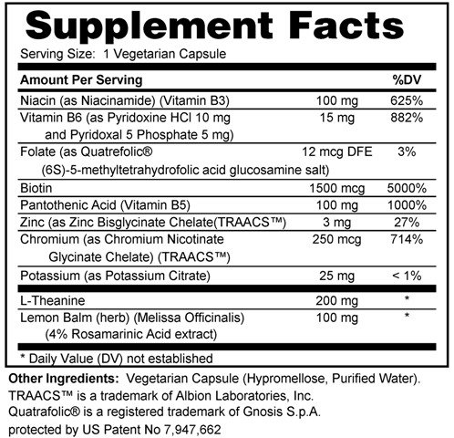 Supplement facts forStress Relief 90s