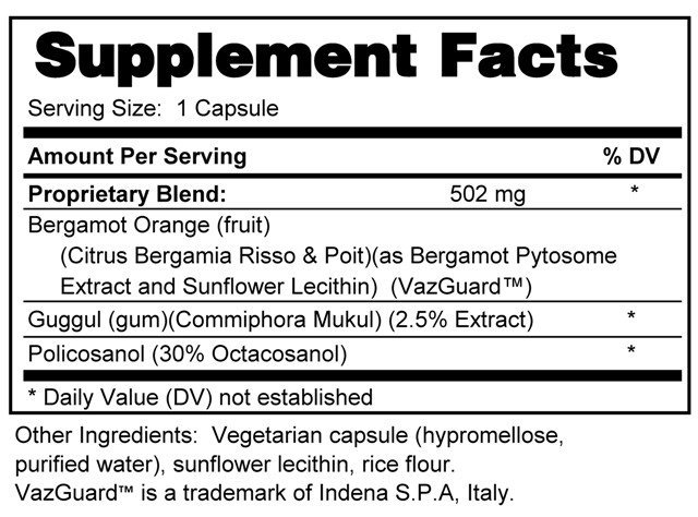 Supplement facts forTG and HDL Support 60s