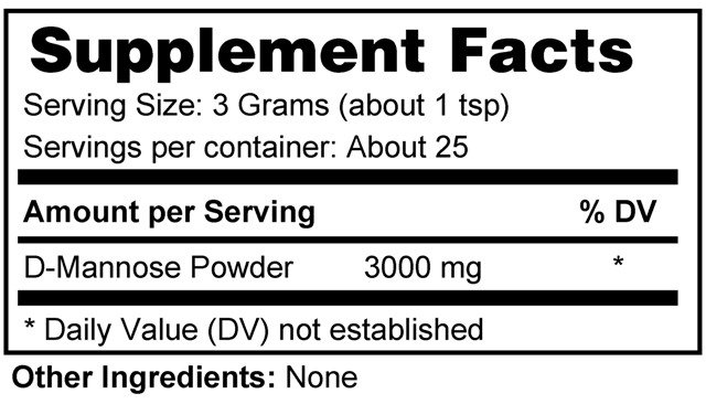 Supplement facts forUTI Mannose powder 75gr